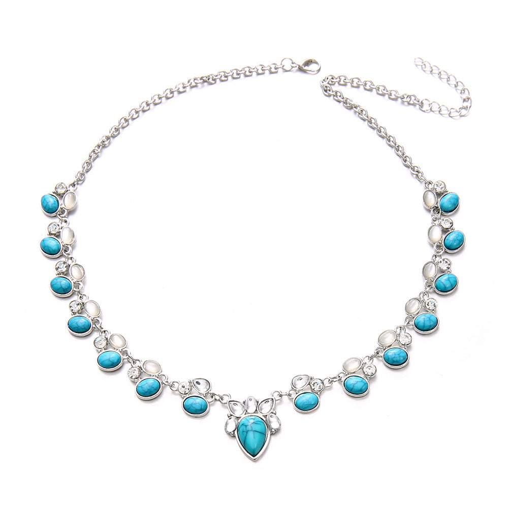 Turquoise fashion boho white green flower necklace