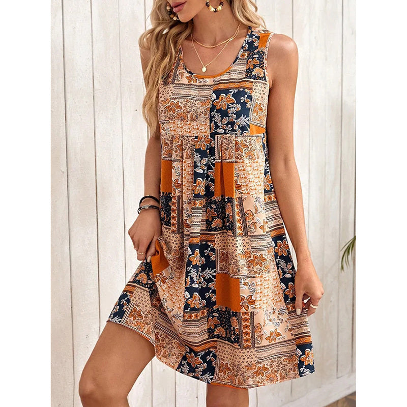 Women's Summer Dress Sleeveless Floral Boho Sundress Swimsuit Coverup Casual Loose Beach Vacation Tank Dresses