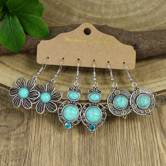 Bohemian Turquoise Earrings Ethnic Style Retro Geometric Ear Rings