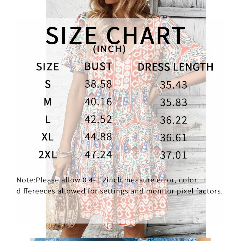 Women Casual Summer Dress Boho Drawstring V Neck Short Sleeve Floral Print Flowy Beach Dress