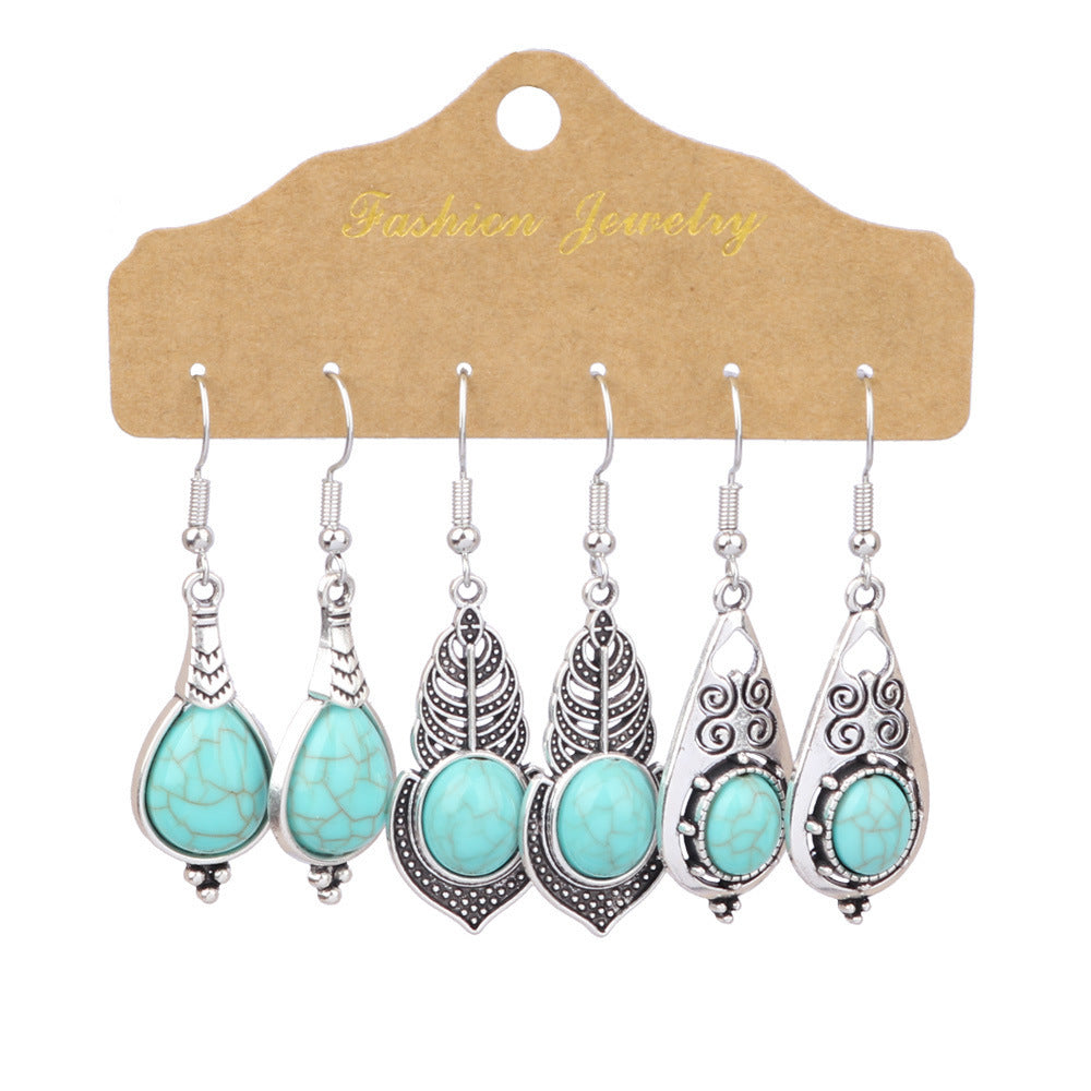 Bohemian Turquoise Earrings Ethnic Style Retro Geometric Ear Rings
