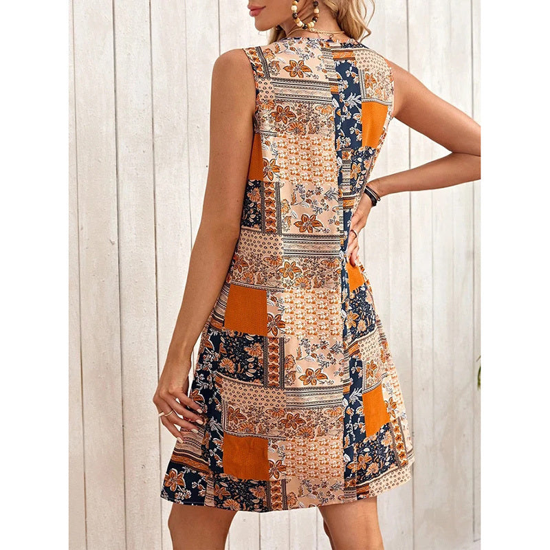 Women's Summer Dress Sleeveless Floral Boho Sundress Swimsuit Coverup Casual Loose Beach Vacation Tank Dresses