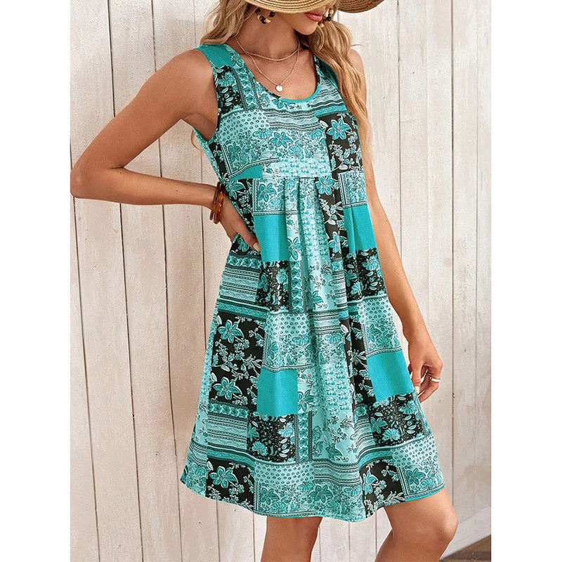 Women's Summer Dress Sleeveless Floral Boho Sundress Swimsuit Coverup Casual Loose Beach Vacation Tank Dresses