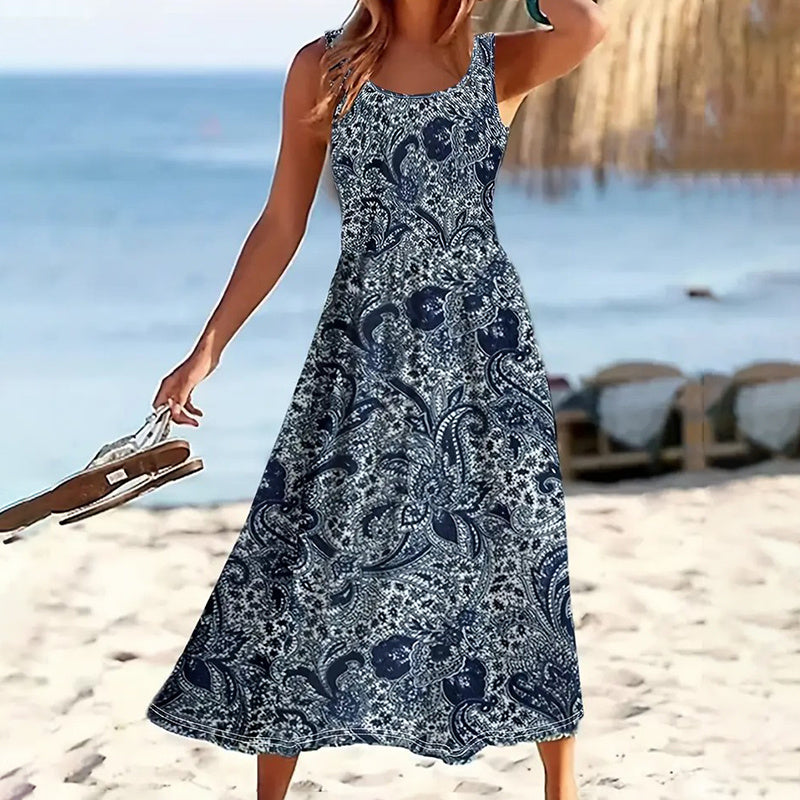 Women Floral Summer Maxi Dress Casual Beach Printed Sleeveless Boho Flowy Tank Sundress