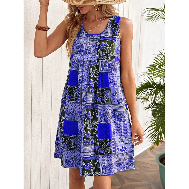 Women's Summer Dress Sleeveless Floral Boho Sundress Swimsuit Coverup Casual Loose Beach Vacation Tank Dresses
