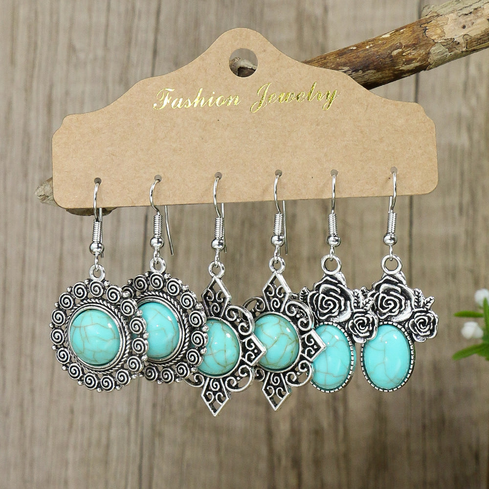 Bohemian Turquoise Earrings Ethnic Style Retro Geometric Ear Rings