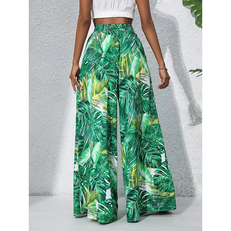 Palazzo Pants For Women Casual High Waist Printed Wide Leg Pant Trendy Boho Trousers Fashion Beach Outfits