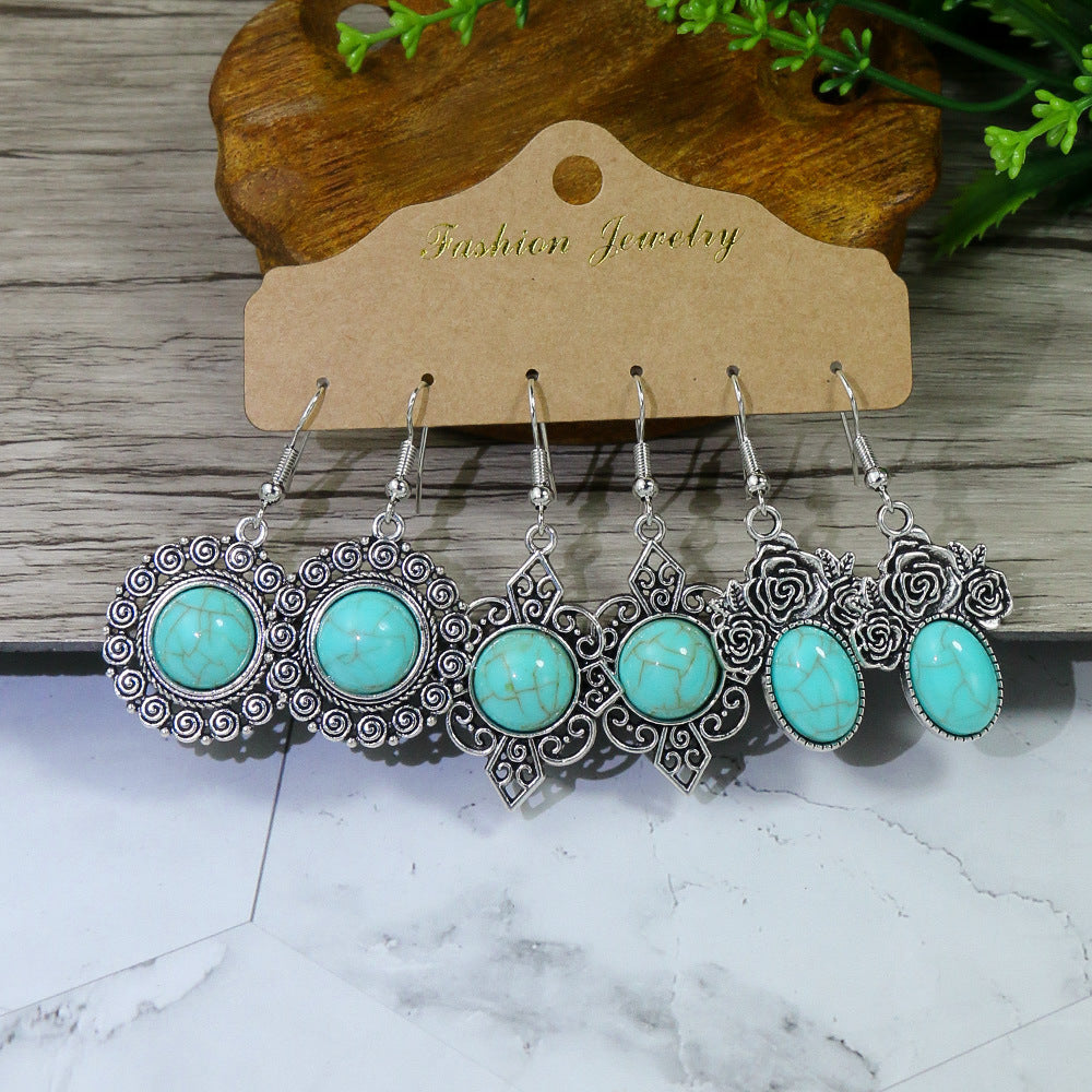 Bohemian Turquoise Earrings Ethnic Style Retro Geometric Ear Rings