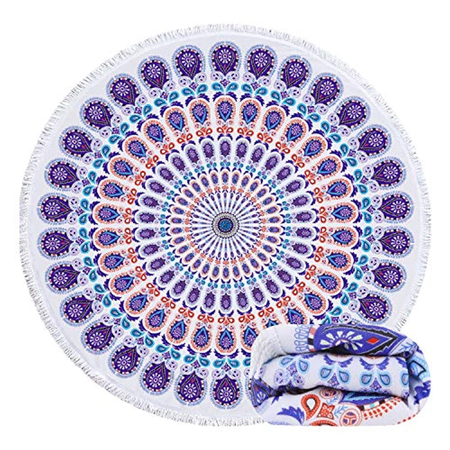 Large Floral Boho Round 60 Inch Thick Absorbent Quick Dry Beach Bath Towel Blanket